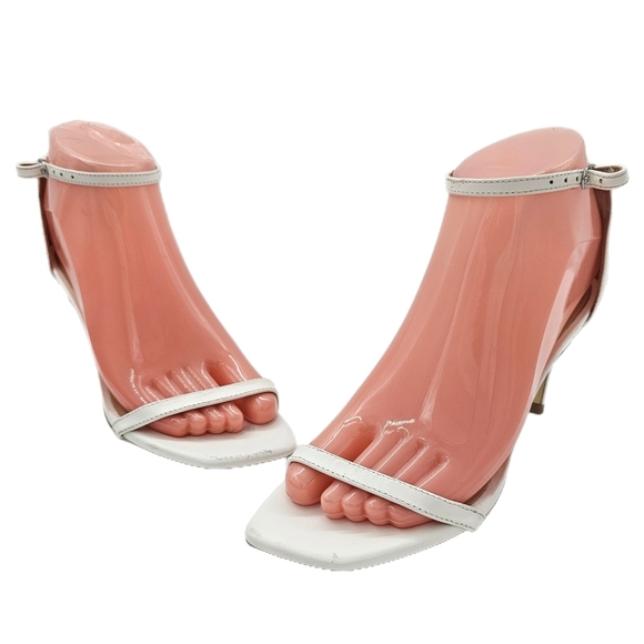 Stuart Weitzman Amelina White Leather Heeled Sandals Size 6 - Picture 2 of 16